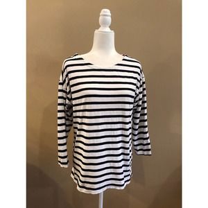 Toss Designs Blue and White Stripe Top with Zipper Detail, Size M